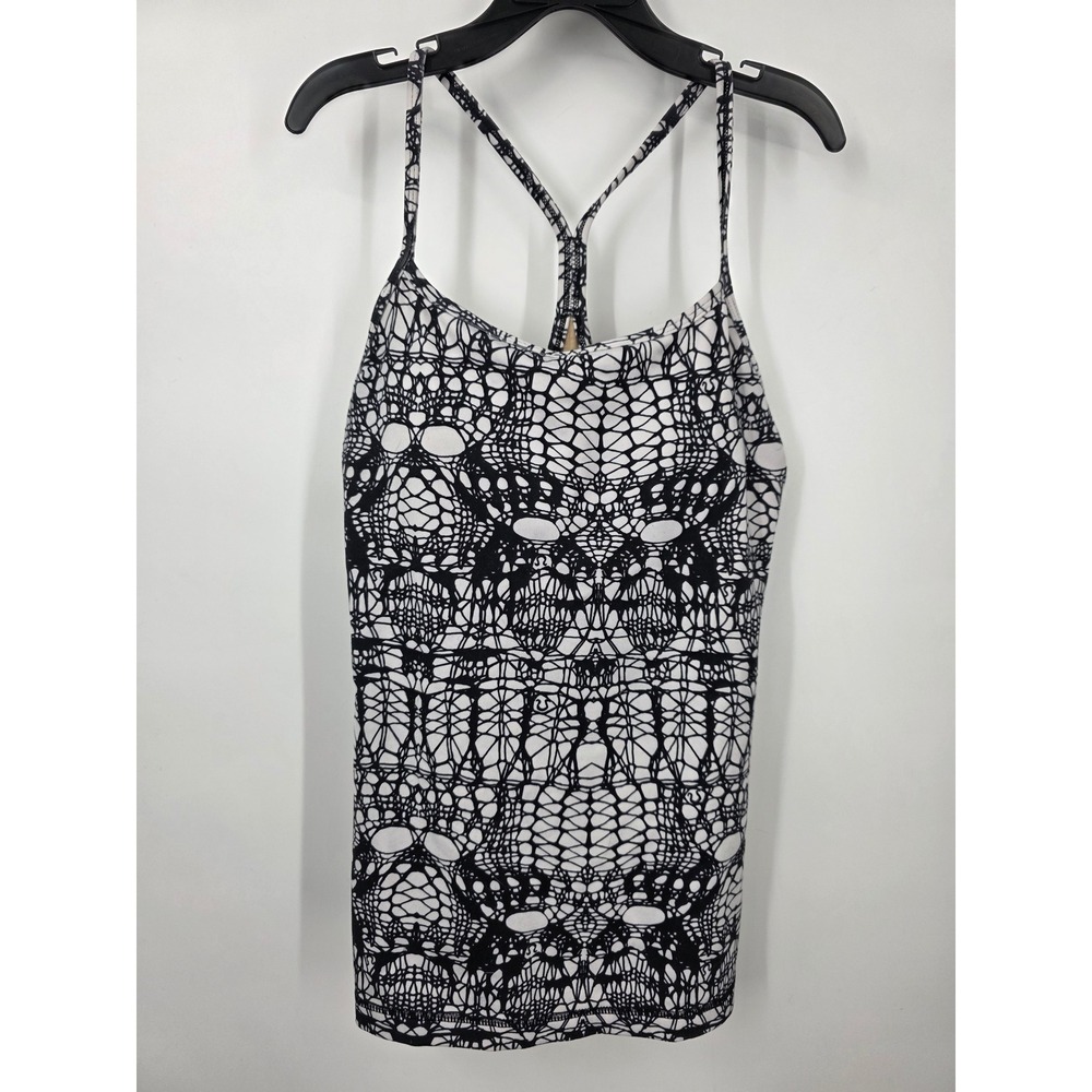 Lululemon Power Y Tank Top Black White Geometric Print Size 6